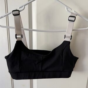 Elegant Black Sports Bra with Cream Straps